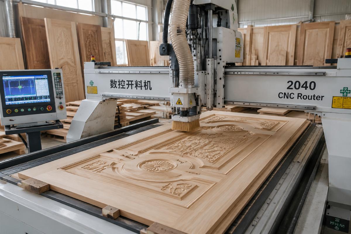 Chinese CNC router performance for custom wood door production Custom wood door shop running a 2040 CNC router for door engraving operations