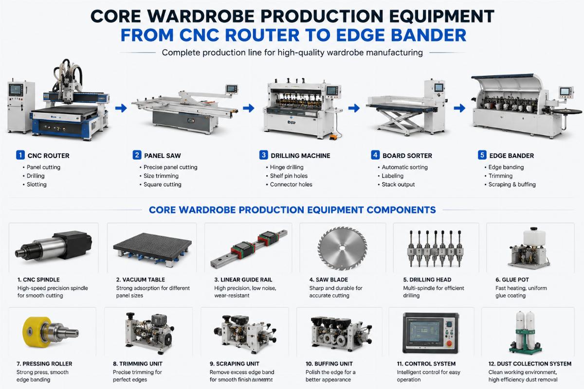 Core wardrobe production equipment from CNC router to edge bander