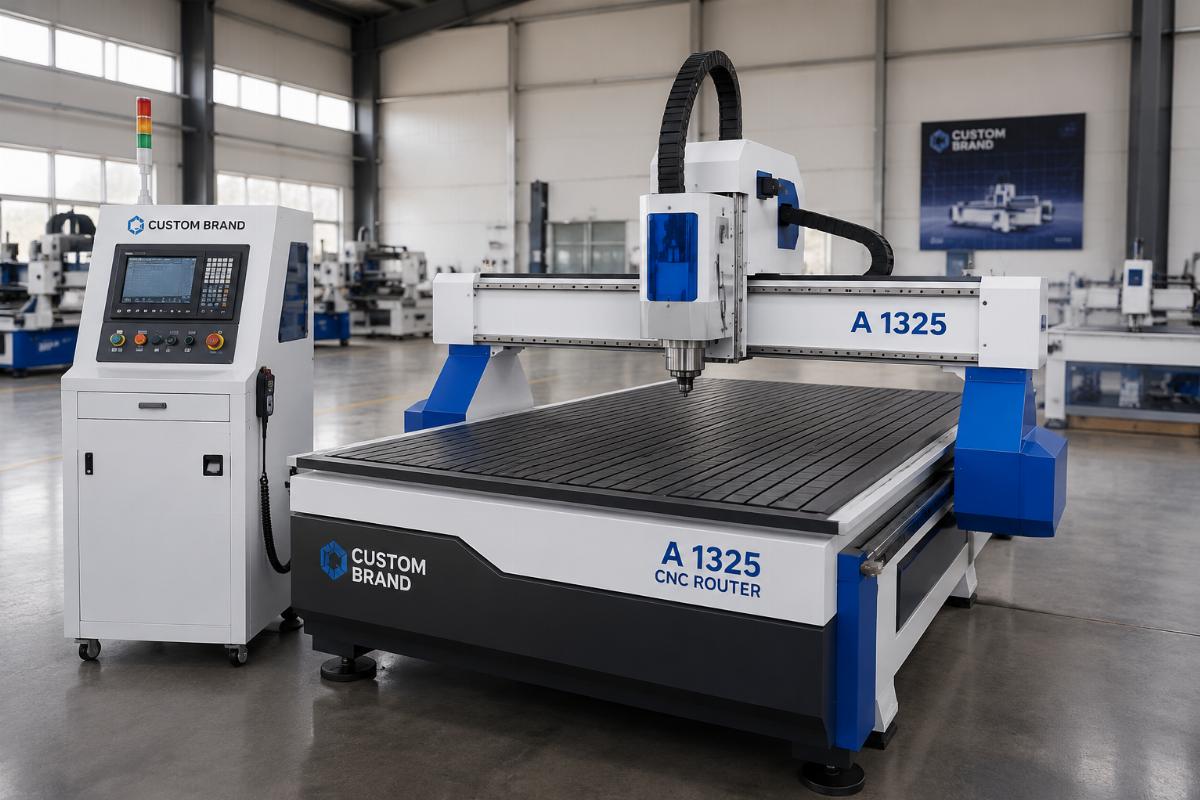 Custom branded 1325 private label CNC router unit A 1325 model CNC router unit with custom brand marking on the operating panel