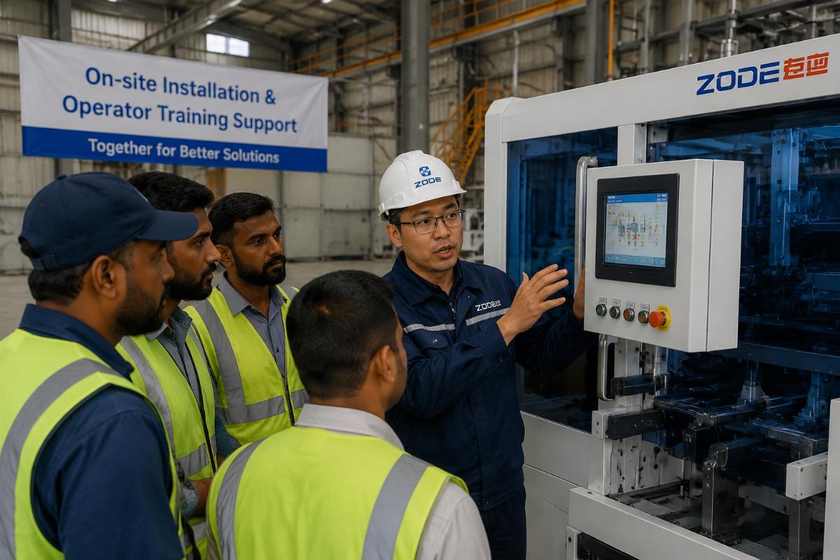 overseas on-site installation and operator training support Engineer conducting on-site equipment training for factory operators post-installation
