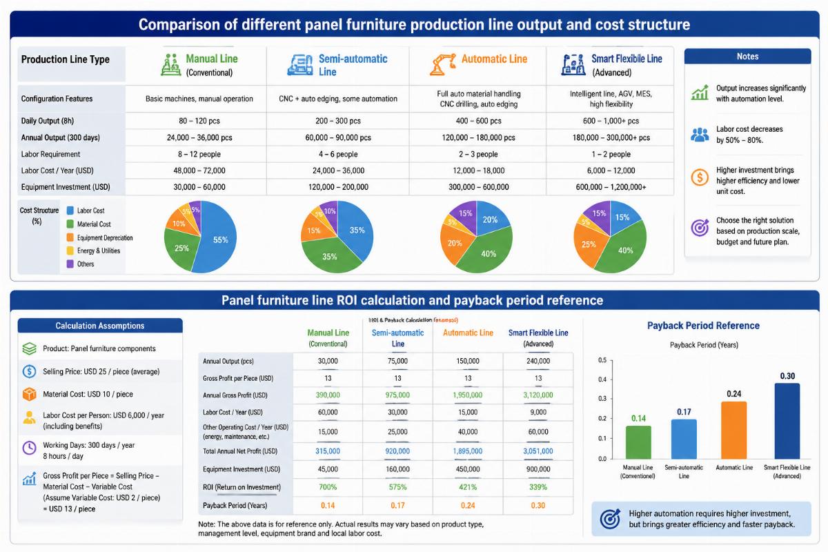 Panel furniture line ROI calculation and payback period reference Comparison of different panel furniture production line output and cost structure