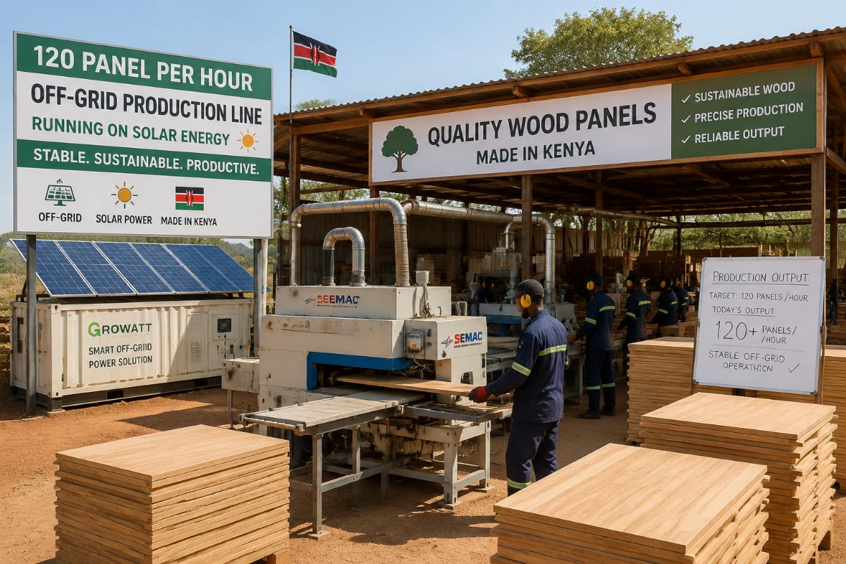 stable off-grid woodworking production output 120 panel per hour off-grid production line in Kenya running during daytime solar operation
