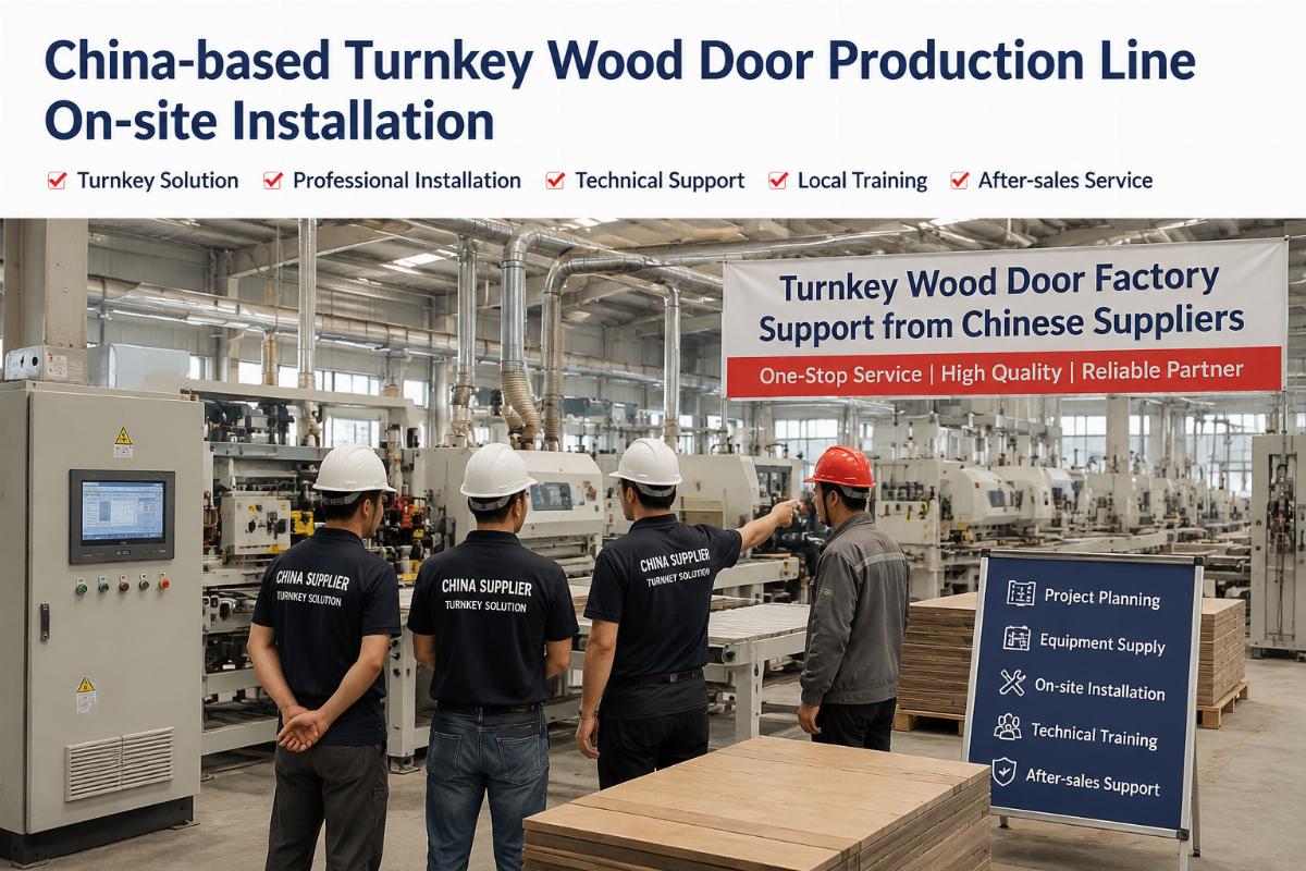 Turnkey wood door factory support from Chinese suppliers China-based turnkey wood door production line on site installation