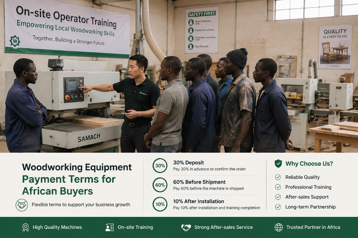 Woodworking equipment payment terms for African buyers A supplier team conducting on-site operator training for local woodworking staff